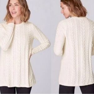 J. Jill Bone White Chenille Cableknit Fisherman Pullover Sweater